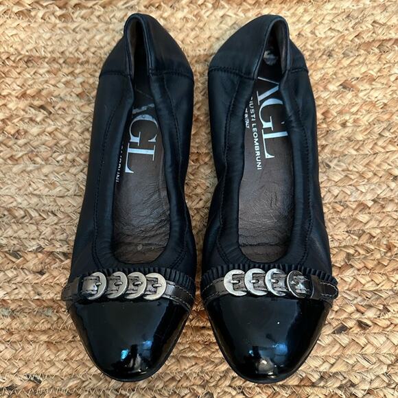 AGL Attilio Giusti Leombruni Black Buckle Ballet Flats Size 8 (38) - Picture 1 of 10